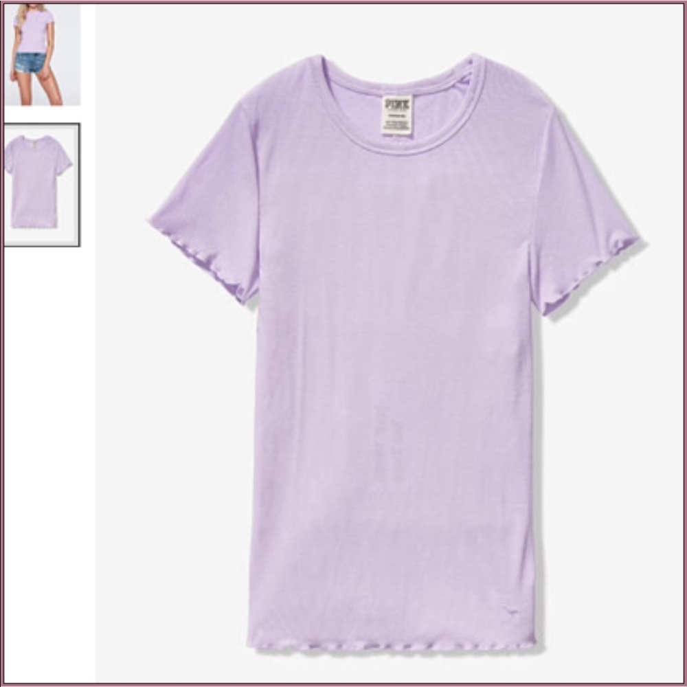 VS PINK RUFFLE EDGE CREW TEE ~L